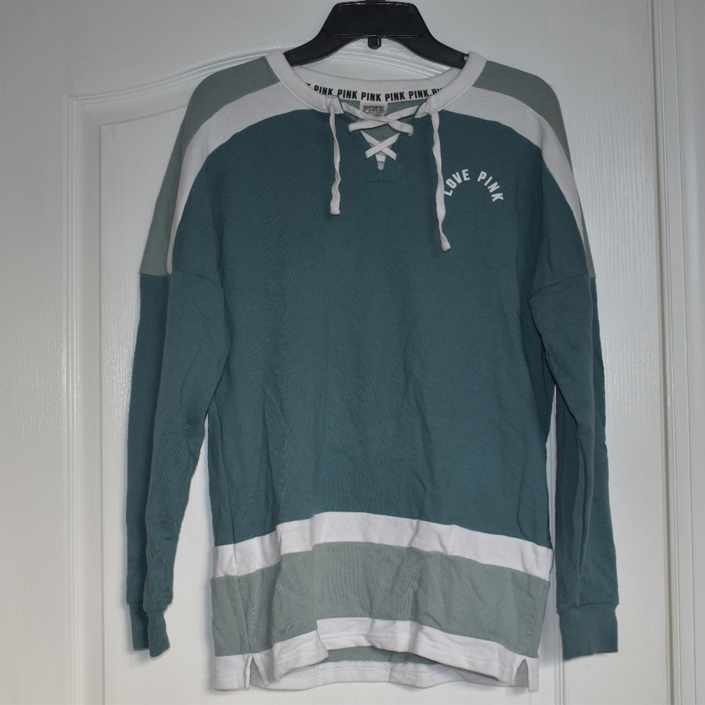 PINK Green Lace Up Hockey Sweatshirt XS Victoria’s Secret